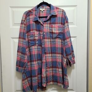 Umgee Flannel Womens size Large‎ PINK BLUE PURPLE